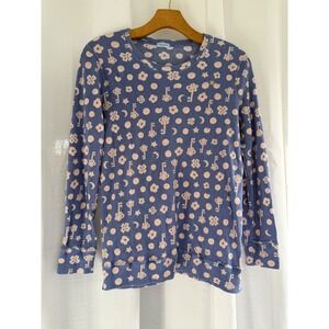 Tsumori Chisato Thermal Top Size L Blue Waffle Knit Moon Star Floral Print Japan